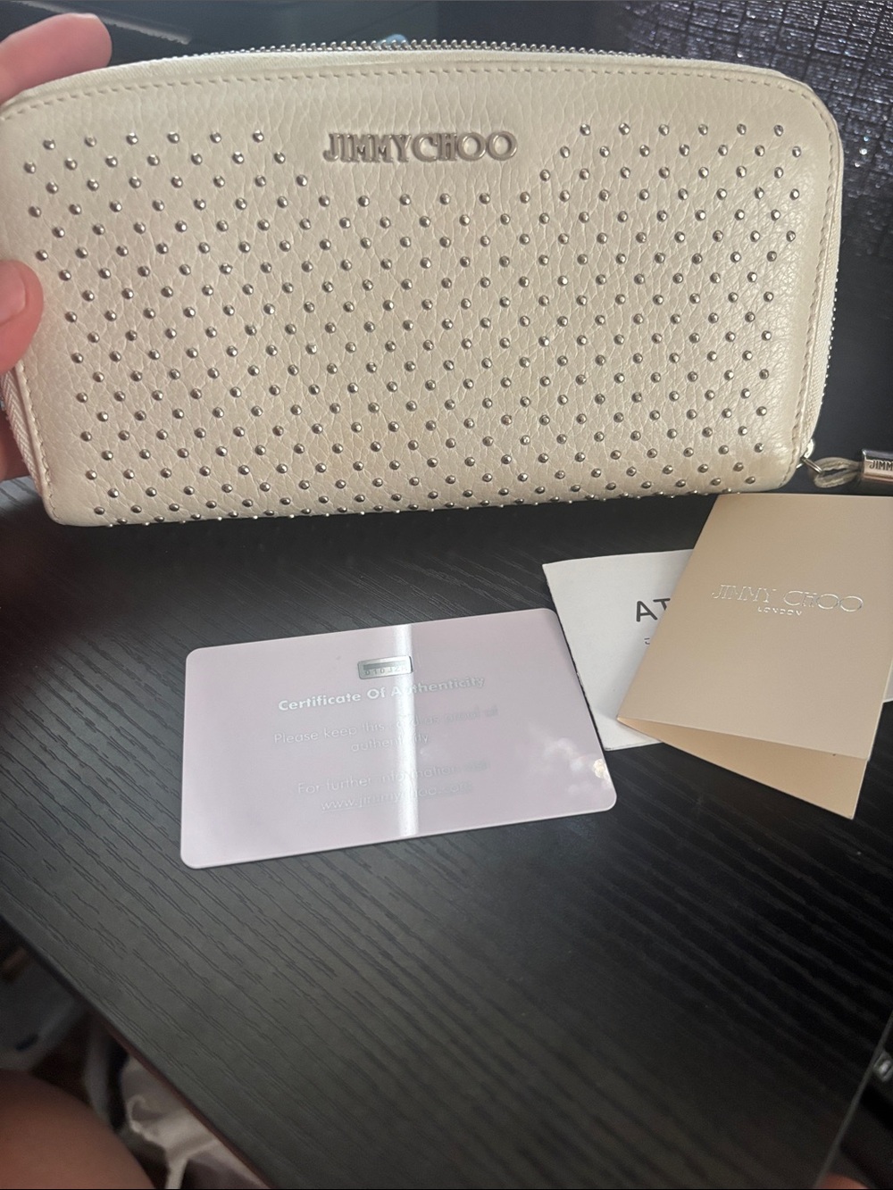 Jimmy Choo Beige Studded Zip Wallet in Metallic Accents with COA - Picture 14 of 15